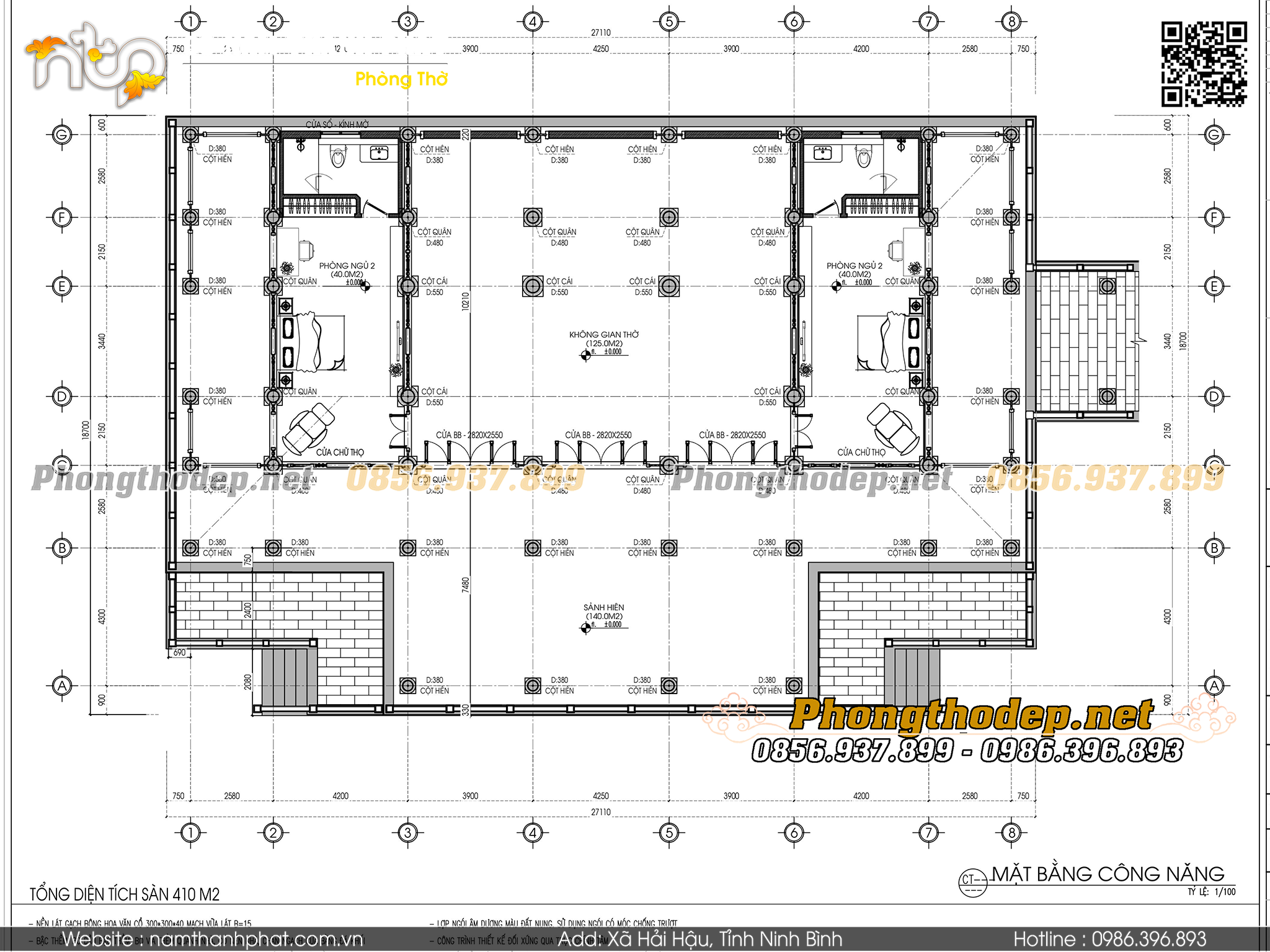Kích thước mặt bằng nhà gỗ 5 gian khủng
